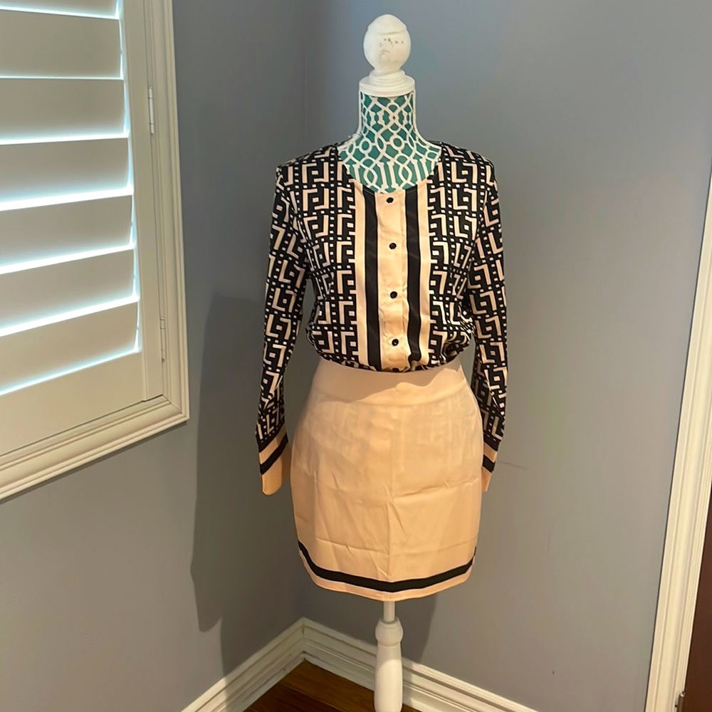 Fashion Says Brown and Black skirt and button up too size M. NWT